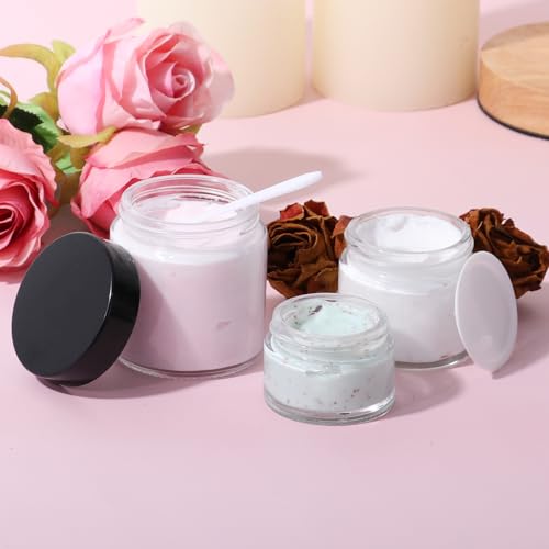 3 Pack Clear Glass Jars with lids, 4 oz, 2oz and 1 oz, Reusable Sample Jars | Small Cosmetic Containers with Inner Liners, Leak-Proof Travel Jars for Lotions, Scrubs, and Candle Making, Labels & Spatulas - color: Clear-1-3oz-3pcs