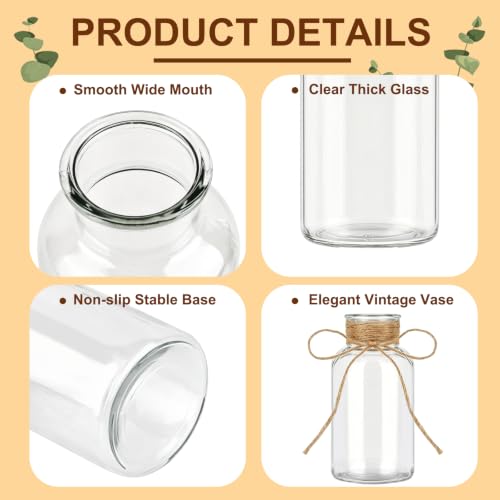 PINIWON Set of 6 Clear Bud Vases, Small Glass Vases, Vintage Medicine Bottles Apothecary Jars, Flower Vases for Home Decor, Wedding Centerpieces - color: Clear-6pack
