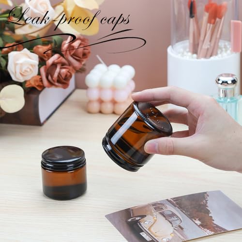 4oz Amber Glass Jars with Lids - 24 Pack Cosmetic Containers for Travel, Cream & Lotion - size: 4oz