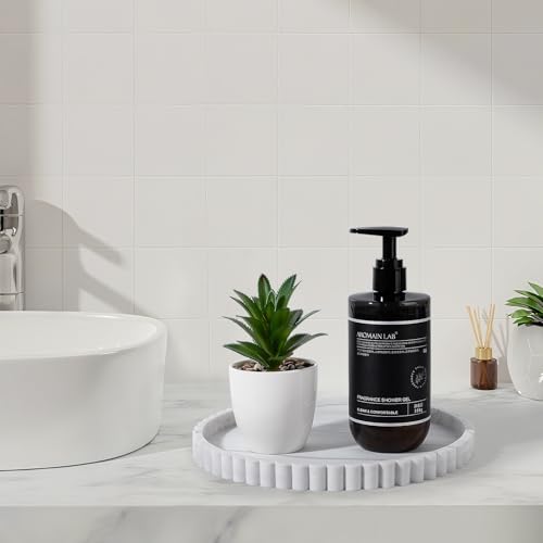 Round Bathroom Tray Silicone Kitchen Counter Decor Vanity Organizer Decorative Coffee Table Tray for Perfume, Candle, Soap Dish, 9 Inch, Marble - color: Marble Gray, size: 9"