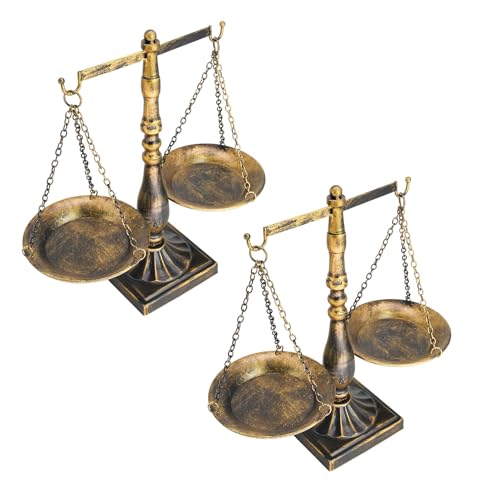 Owlgift Set of 2 Vintage Metal Libra Jewelry Towers Display Cosmetic Organizer Storage, Scale Centerpiece Stand, Antique Jewelry Storage, Farmhouse Candleholder Display – Bronze, 7.7“ W x 12.1“ H - color: 2 Bronze