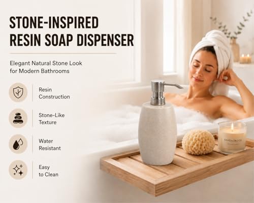 Clasin Home Sandstone Textured Resin Soap Dispenser with Metallic Pump and Waterproof Bottle Labels for Bathroom Kitchen Dish Hand Wash Shower Lotion Shampoo, 12 Oz, Beige - color: Natural Beige