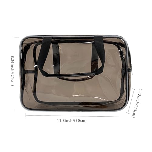 PVC Black Pure Color Transparent Gift Pouch Wash Travel Makeup Cosmetic Bag with Handle for Travel Bathroom Toiletry Organizer (Black) - color: black