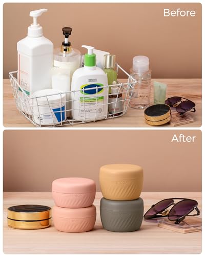 TakeToday Travel Containers for Toiletries, 2oz, 4 Pack, Apricot | Air Travel Leak-Proof, TSA Approved, Silicone Jars with Lid, for Cosmetics & Toiletries - color: Apricot