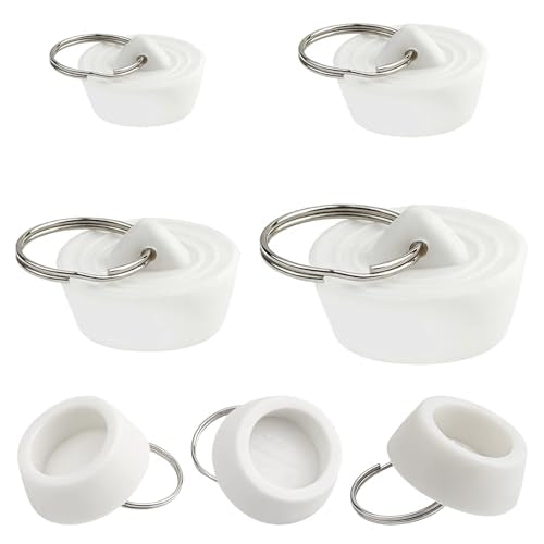 4 PCS Silicone Sink Stopper - Drain Stopper Tub Stopper with Hanging Ring - Kitchen Sink Plug Drain Plug for Bathroom Kitchen Sink Tub Drain, Laundry (4 Sizes, White)