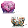 2 PCS Shower Cap Reusable Waterproof Adjustable Double Layer Elastic Dry Hair Bathing Caps Aesthetic Cute for Women Girls-Heart Flower - color: H-15-Heart Flower