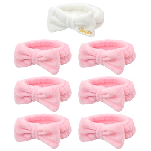 Semato Bachelorette Party Favor Set - Bride & Bridesmaid Spa Headbands(1 bride+6 Pink) - color: 1 bride+6 pink