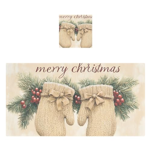 AIXIWAWA Bath Towel Set Christmas Glove Print, 2 Pieces Large Cotton Towels Soft Absorbent for Bathroom Facial Body Cleaning Drying Towels
