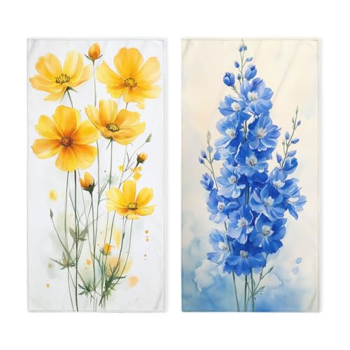 Cosmos Hand Towels, Watercolor Delphinium Plant Illustration Decorative Bath Towel Soft Absorbent Towel for Kitchen Guest Room Bathroom Gym Decor - color: Cosmos