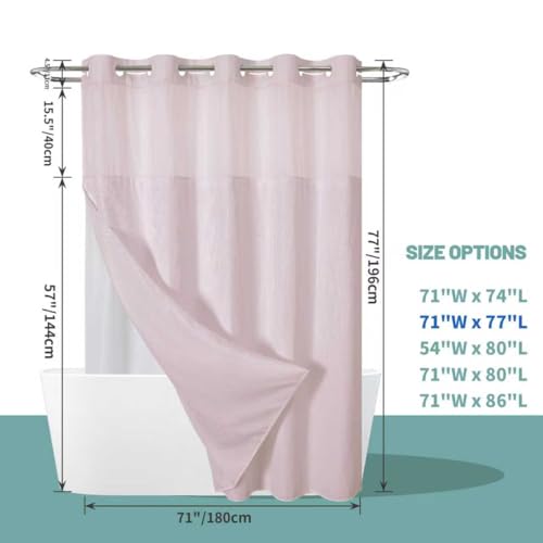 eachope BlushPink No Hook Waffle Weave Shower Curtain with snap-in Liner Replacement, 230GSM Waterproof Fabric Hotel Shower Curtain Set for Bathroom, Through Mesh Top Window,71Wx77H - color: Blushpink, size: 71"W x 77"L (Pack of 1)