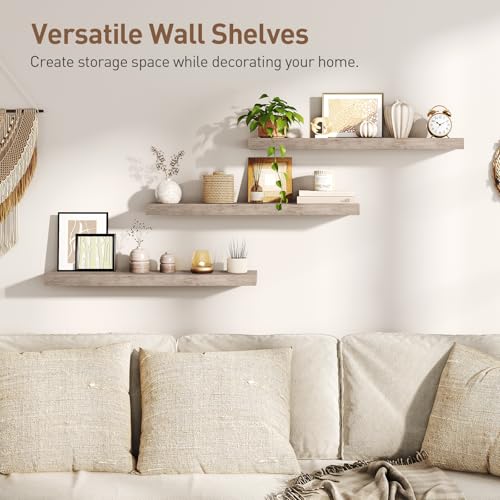 RALGEND Floating Shelves for Wall, 31.5" Long Wall Shelf Set of 3 with Invisible Brackets, 7.9" Width Hanging Book Shelves Farmhouse Home Decor for Bathroom, Living Room, Bedroom, Greige 8301BJP3BG - color: Greige, size: 31.5 Inches