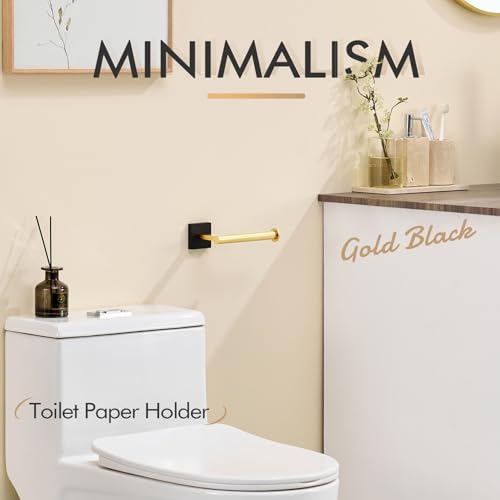KOKOSIRI Toilet Paper Holder Toilet Roll Holders Hold Mega Rolls Kitchen Bathroom Tissue Paper Dispenser Black with Gold Stainless Steel, B2008GDK - color: Black Gold, size: Vertical