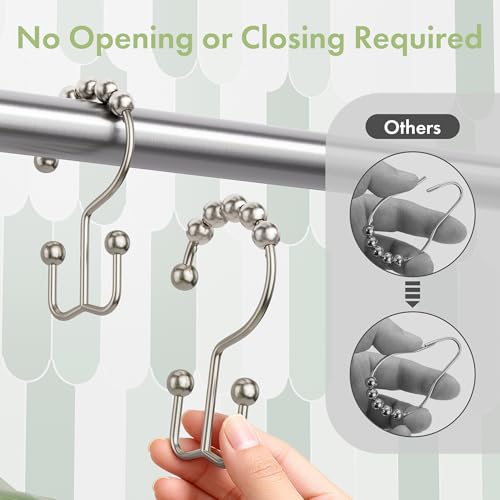 Amazer Shower Curtain Hooks, 12PCS Rust-Resistant Metal Double Shower Curtain Rings for Curtain Rolling Shower Hooks, Shower Rings for Bathroom Shower Curtain Rod, Nickel - color: Nickel, style: Modern - Double Hooks