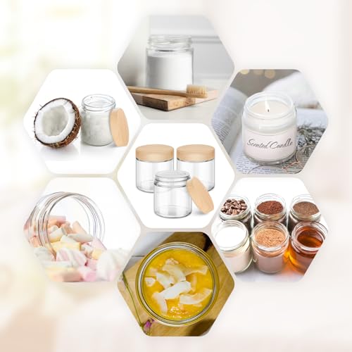 16 Pack 4 OZ Glass Jars with Lids, Small Glass Containers with Plastic Woodgrain Lids & Inner Liners, Reusable Travel Containers for Creams, Makeup, Lotion, Cosmetic, Ointment - color: Clear-16 Pack-4oz