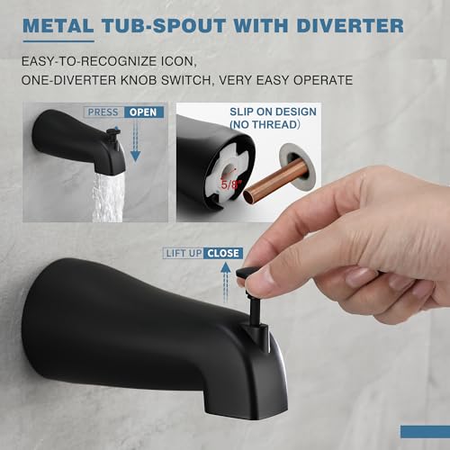 Esnbia Tub Shower Faucet Set (Valve Included) with 6-Inch Rain Shower Head and Tub Spout, Black Shower Head and Handle Set，Single-Handle Tub and Shower Trim Kit, Matte Black - color: Matte Black, style: with tub spout