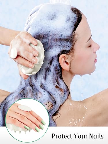 HEETA Scalp Massager Hair Growth 2-Pack, Soft Silicone Scalp Scrubber Shampoo Brush for Exfoliation Dandruff Removal Head Massage Stress Relax, Wet & Dry Use for Women Men Thick Thin Curly Hair Care - color: Beige & Black