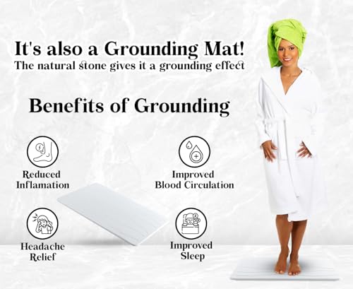 Stone Bath Mat Quick-Dry Absorbing Diatomaceous Earth Bath Mat | 2 Stone Mats - Large & Small Mat for Bathroom | Anti-Slip Diatomaceous Bathmat 100% Natural Bathroom Rug Stones (White Waves) - color: White Waves