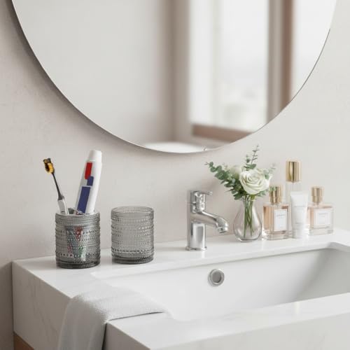Grey Toothbrush Holders for Bathrooms, Glass Toothbrush Holder with 2 Slot Divider, 10oz Bathroom Tumbler and Mouthwash Cup, Tooth Brush Holder for Brushes, Toothpaste - color: Grey