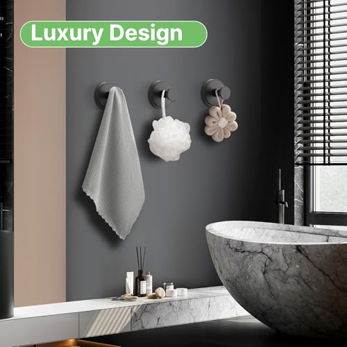 Black Waterproof Suction Cup Hooks, 2-Pack Heavy Duty Stainless Steel No Drill Shower Hooks for Hanging Towels, Robes, Loofahs, Holder Holds Strong on Tile, Glass, Mirror, Wall, Bathroom Door - color: black-2pcs