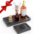 YELLOW LOTUS Black Bathroom Accessories Set 2 pcs - 9’’ Small Black Bamboo Tray for Bathroom, Wooden Bar Soap Holder for Shower, Kitchen Soap Dispenser Set for Sink, Kitchen Dish Tray Decor