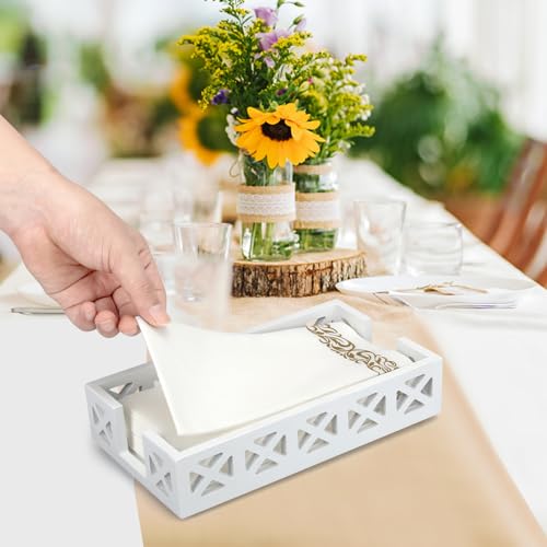 Guest Towel Holder Tray for Bathroom Napkin Holder Modern Disposable Hand Towel Holder Basket White Wooden Napkins Holder for Table Paper Rustic Bathroom Towel Tray Flat Wood Dinner Napkin Holder - color: White