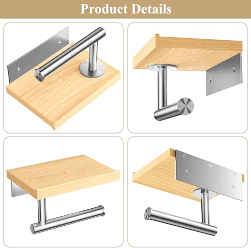 Tindbea Toilet Paper Holder with Wood Shelf, Wooden Wall Mount Tissue Paper Roll Holder, Brushed Nickel Stainless Steel Bathroom Accessories Decor for Home (Maple, Brushed Nickel) - color: Maple & Brushed Nickel