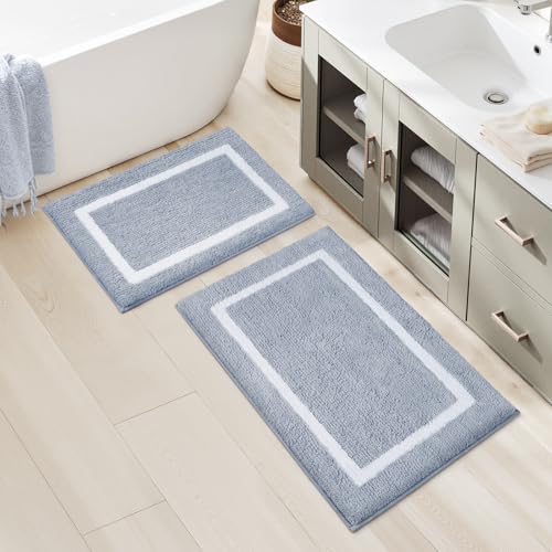 HOMEIDEAS Bathroom Rugs Sets 2 Piece, Super Soft and Absorbent Microfiber Tufted Bath Mats, Non-Slip and Machine Washable Bath Rugs(Grey Blue) - color: Blue
