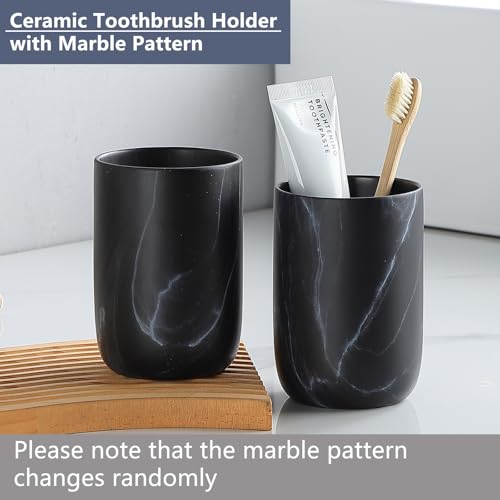 Black Marble Toothbrush Holder - Ceramic Toothbrush Holders for Bathrooms Toothbrush Toothpaste Holders Set, Black Bathroom Tumbler Cups Reusable Toothbrush Mouthwash Cup, Bathroom Counter Organizer. - color: Black Marble, size: 1pcs