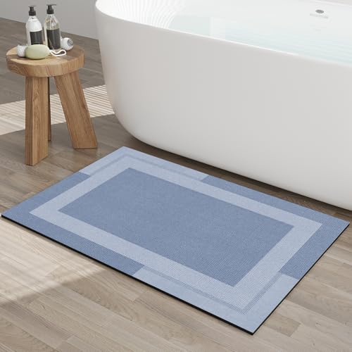 YDKGL Non Slip Bath Mat, Rubber Backing Ultra Thin Bathroom Rugs Fit Under Door Quick Dry Super Absorbent Washable Bath Rug Shower Mat for Bathroom Floor Bathtub Shower Sink, Easy Care Blue 24"x 35" - color: A- Blue, size: 24” x 35“
