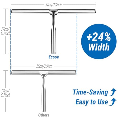 ecooe Silicone Shower Squeegee with Hanger, Shower Glass Cleaner Wiper, Black Window Squeegee Scraper with Stainless Steel Core for Home Bathroom Kitchen Car Glass Doors - size: 04-Siliver 12″/31cm