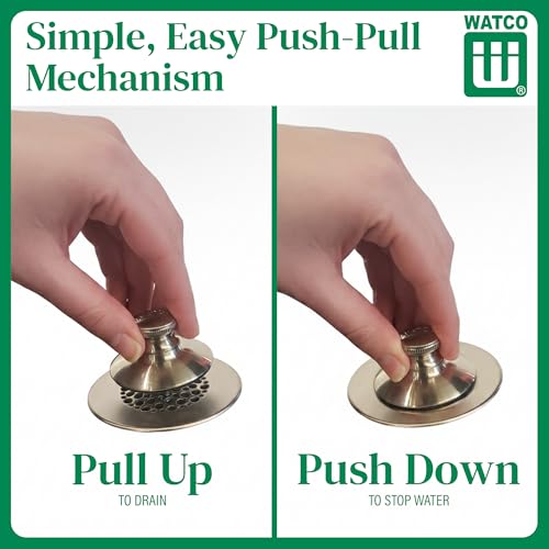 Watco Universal NuFit Push Pull Stopper, Silicone, 3/8 in or 5/16 in Combo Pin, Friction Pin, Grid, Universal Bathtub Drain Stoppers, Easy Install, Hair Catcher, Replacement Tub Drain, Brushed Nickel - color: Brushed Nickel