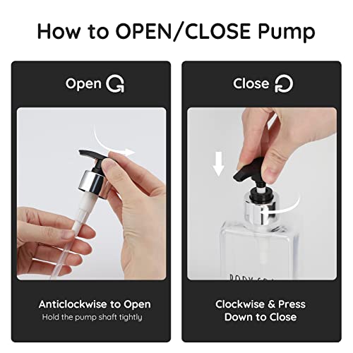 Segbeauty 3pcs Clear Soap Dispenser, 16.9oz Refillable Shampoo Conditioner Bottles, 500ml Empty Plastic Square Body Wash Dispenser for Shower Bathroom Press Pump Bottle Liquid Container Set - color: Clear, style: 16.9oz-Silver Pump