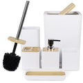 CERBIOR Bamboo Bathroom Accessories Set 6 Piece Bath Ensemble(White) | Includes Soap Dispenser, Toothbrush Holder, Toothbrush Cup, Soap Dish for Decorative Countertop and Housewarming Gift - size: Complete Set, style: White