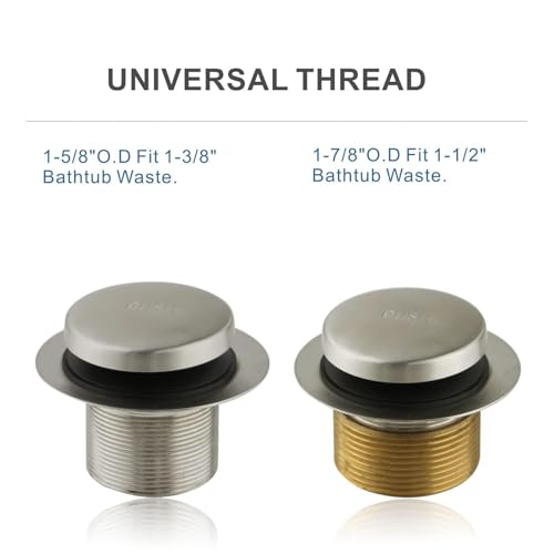Brushed Nickel Tub Drain Tip-Toe Tub Trim Set Conversion Kit Assembly, Hidrop Bathtub Drain Replacement Trim Kit with 2-Hole Overflow Faceplate and Universal Fine/Coarse Thread, Brushed Nickel - color: Brushed, style: 2 Holes