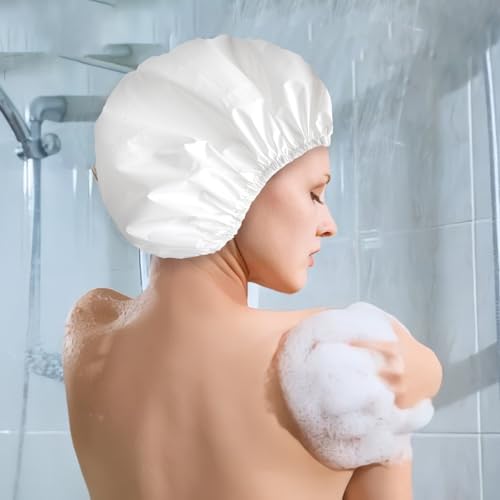 6 PCS Shower Caps for Women, Double Side Waterproof Shower Cap, Reusable Elastic Bath Caps for Shower, EVA Bathing Shower Caps, Bath Hair Caps - Black White Pink Yellow Brick Red Dark Green - color: Solid B - (Black White Pink Yellow Brick Red Dark Green)