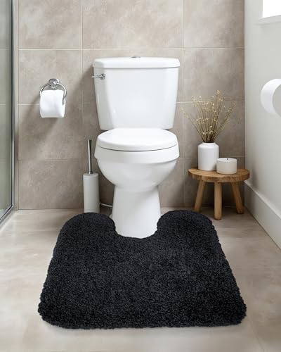 ILANGO Black Toilet Rugs U Shaped 22" × 24" Non Slip & Super Absorbent Extra Thick Soft, Washable Bath Mats for Bathroom Floor, Microfiber Plush Shaggy Contour Bath Rugs for Toilet,Dry Quick - color: Black, size: 1'10" x 2' (22''x24'' Toilet Rug)