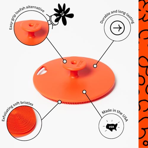 Boie USA Body Scrubber with Handle - Hygienic, Exfoliating Loofah Alternative - Feels Like Silicone Scrubber Gentle on Sensitive Skin, Hypoallergenic, BPA & Latex-Free, Made in the USA (Orange) - color: Orange