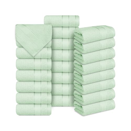 Casa Lino Face Towels & Body Wash Cloths for Showering - 100% Cotton Wash Cloths for Bathroom - Highly Absorbent & Quick Drying Washcloth Set - Cotton Towel 24 Pack - 12" x 12", Sage Green - color: Light Sage
