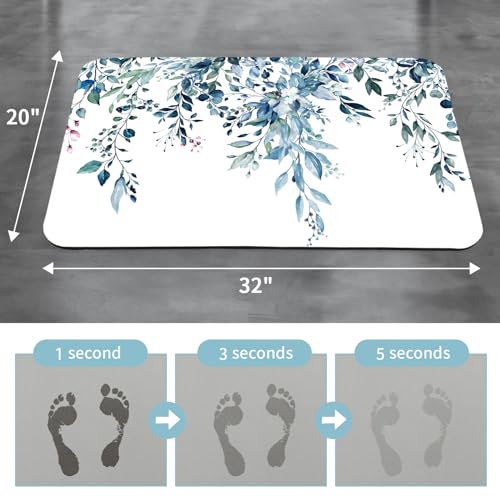 Gibelle Eucalyptus Leaves Bath Mat Rug Super Absorbent Quick Dry Thin Bathroom Rugs Fit Under Door Non Slip Rubber Backed Bathroom Floor Mat for in Front of Bathtub Sink Shower (20"x32", Blue) - color: A003, size: 20" x 32"