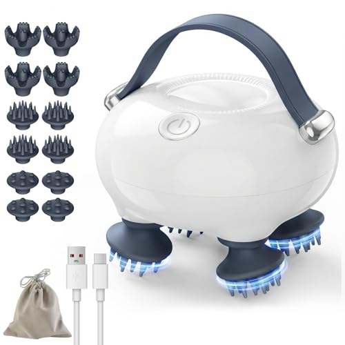 Scalp Massager, Head Massager Scalp with Tangle-Resistant Design, Portable Head Massager, Hair Massagers with 12 Massage Heads, 3 Modes, Mothers Day Gifts, Father Day Gifts for Mom, Dad - color: Off White