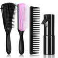 Hommtina Detangling Brush Set with Curly Hair Spray bottle, Bottle Brush Set for Women and Kids Curly Hair (3 PCS, Black+Purple) - color: 3 PCS, Black+Purple, size: 3 PCS