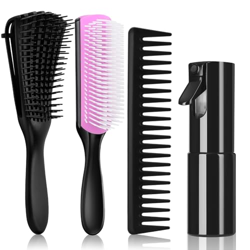 Hommtina Detangling Brush Set with Curly Hair Spray bottle, Bottle Brush Set for Women and Kids Curly Hair (3 PCS, Black+Purple) - color: 3 PCS, Black+Purple, size: 3 PCS