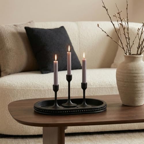 Hanobe Decorative Trays for Coffee Table : Black Oval Centerpiece Tray Wood for Farmhouse Entry Table Decor Round Bathroom Tray for Living Room Kitchen Counter - color: Black