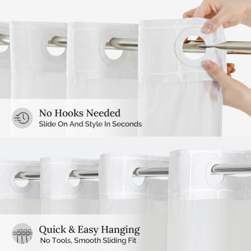 Farmhouse Shower Curtain with Snap-in Liner, No Hooks Needed ,Fabric Shower Curtains with Tassels for Rustic Bathroom Decor,with Window,with Magnets,Water Repellent&Machine Washable,White,71x74Inch - color: White-window, size: 71"W x 74"L (Pack of 1)