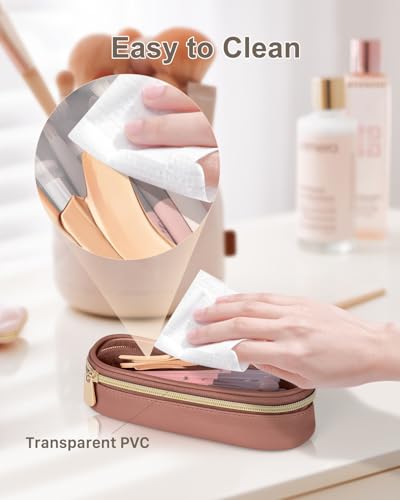 Soimeat Clear Travel Makeup Brush Holder, Leather Makeup Brush Toiletry Bag, Portable Cosmetic Brush Case, Transparent Waterproof Makeup Brush Storage Bag, Brown - color: Brown, size: Small