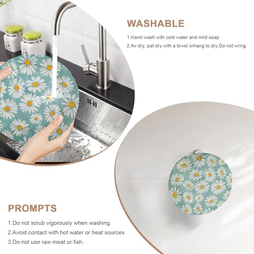 Reusable Bowl Covers for Bread Proofing - Beeswax Bowl Covers Reusable 3 Set, Cotton Blend Stretch Design, Fits 4-13 Inch Bowls, Shower Caps for Sourdough Bread, Dough Proofing & Food Storage(Daisy)