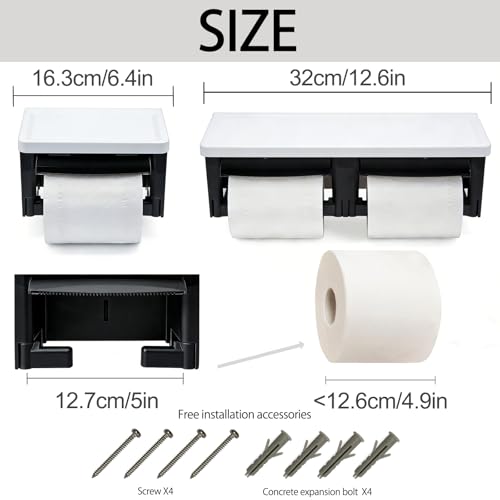 Black Double Bathroom Tissue Holder, Matte Black Double Toilet Paper Holder, Double Toilet Paper Holder with Storage for Residential & Commercial Bathroom - color: Abs White&black, size: Full