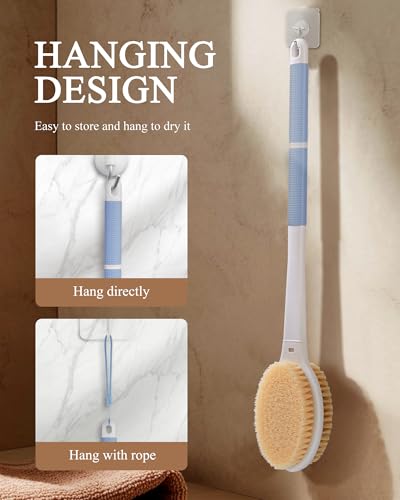 Shower Brush for Massage Dry Brushing: Back Scrubber for Shower with 18.1 in Anti Slip Long Handle - Bath Body Brush for Lymphatic Drainage, Exfoliator Improving Skin Health for Women Men Elderly Blue - size: Long Handle 18.1 in-Light Blue