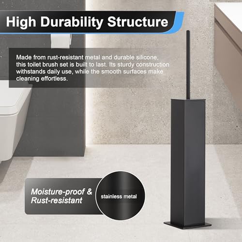 BVL Toilet Brush and Holder Set Black Stainless Steel 304 Square Freestanding Toilet Brush for Bathroom - color: Black