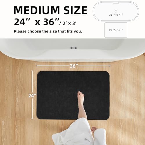 TYUU Black Bath Mat, Bathroom Rugs Non Slip Washable Thin Absorbent Quick Dry Bath Mat Fits Under Door Bathroom Floor Mat Perfect for Bath, Shower, or Sink 24"x36" Black - color: Black, size: 2' X 3' (Rectangular)